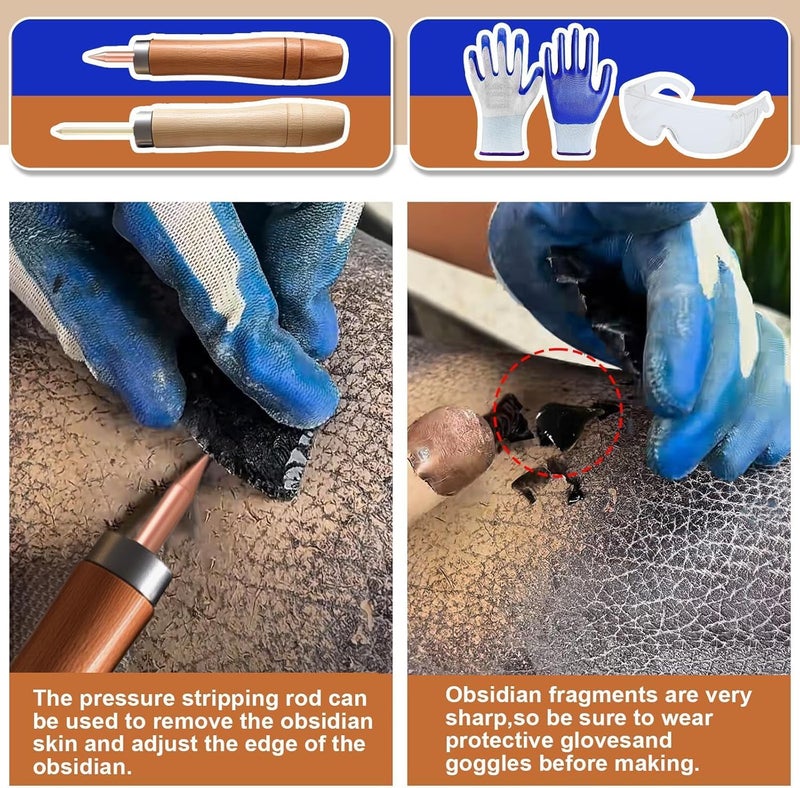 Krbnk Flint Knapping Tools Kit for Obsidian Copper Hammer Knapping Toolkit Including 2 Copper Boppers, 2 Pressure Flakers, Safety Gloves, Goggles & Talc for Beginners and Pros - Image 4